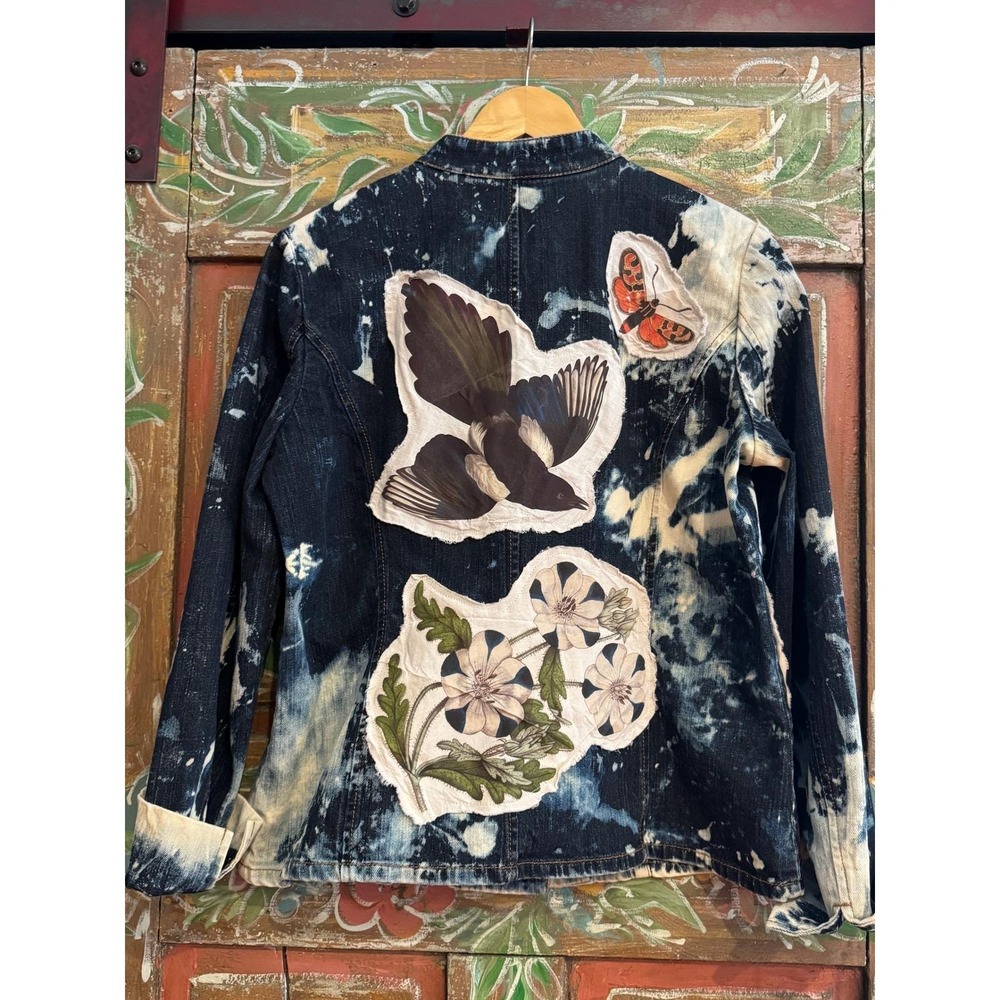 Distressed/ Reworked Denim Jacket| Folk Art Heritage| One of a Kind Vintage|‎ XL